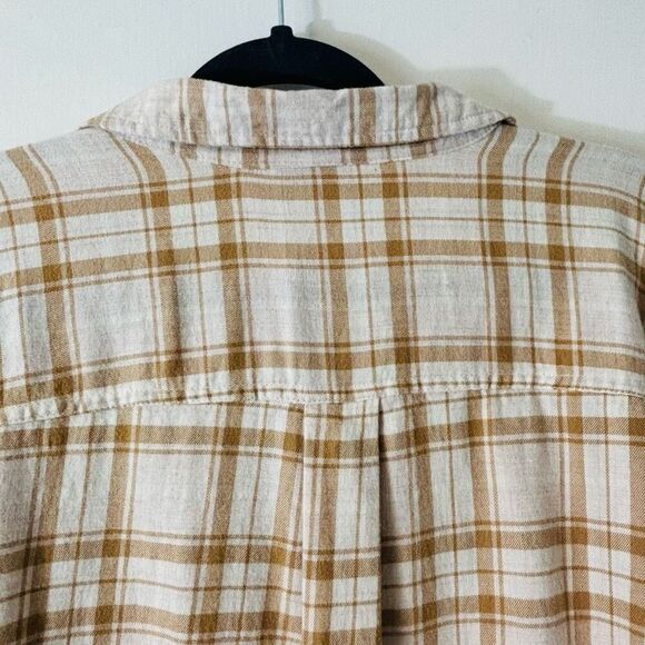 Old Navy The Classic Shirt 3X plaid flannel button up golden brown & cream - Picture 4 of 10